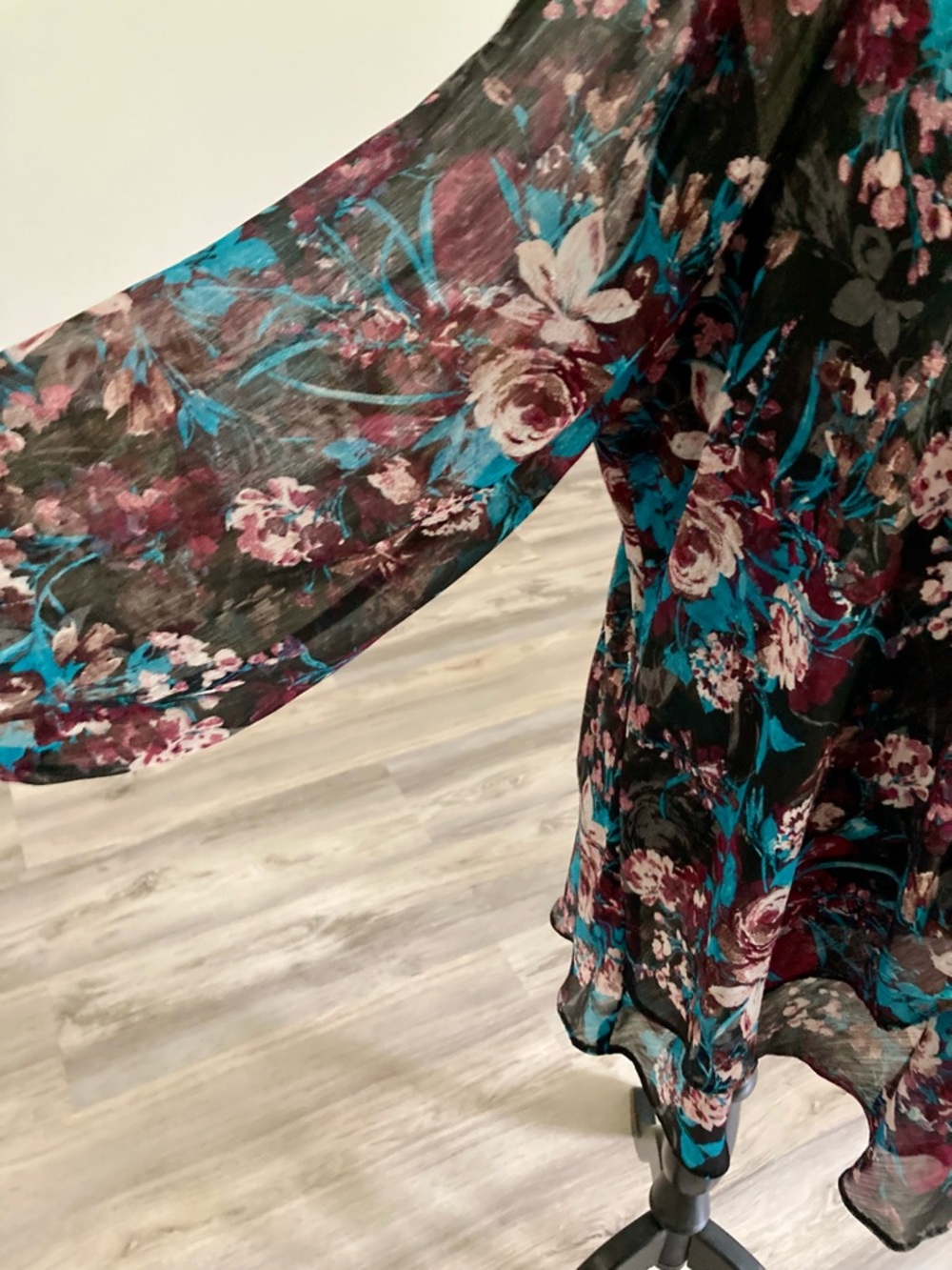 Sheer Floral Scoop Neck Tunic Top or mini Dress in Blue, Burg, White & Black